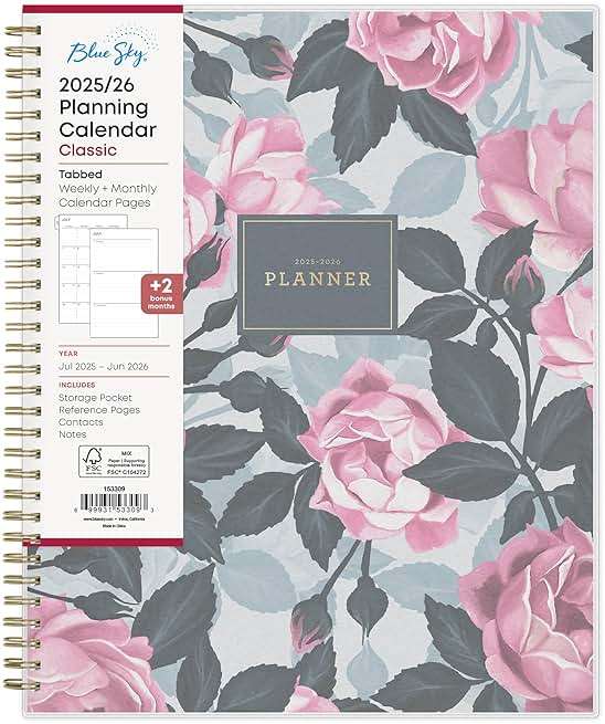 Blue Sky 2025-2026 Weekly and Monthly Academic Year Planner Calendar, July 2025 - June 2026, 8.5" x 11", Flexible Cover, Wirebound, Storage Pocket, Laminated Tabs, Roosevelt Pink - Image 1