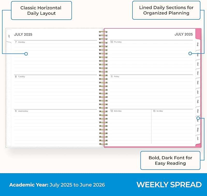 Blue Sky 2025-2026 Weekly and Monthly Academic Year Planner Calendar, July 2025 - June 2026, 8.5" x 11", Flexible Cover, Wirebound, Storage Pocket, Laminated Tabs, Roosevelt Pink - Image 3