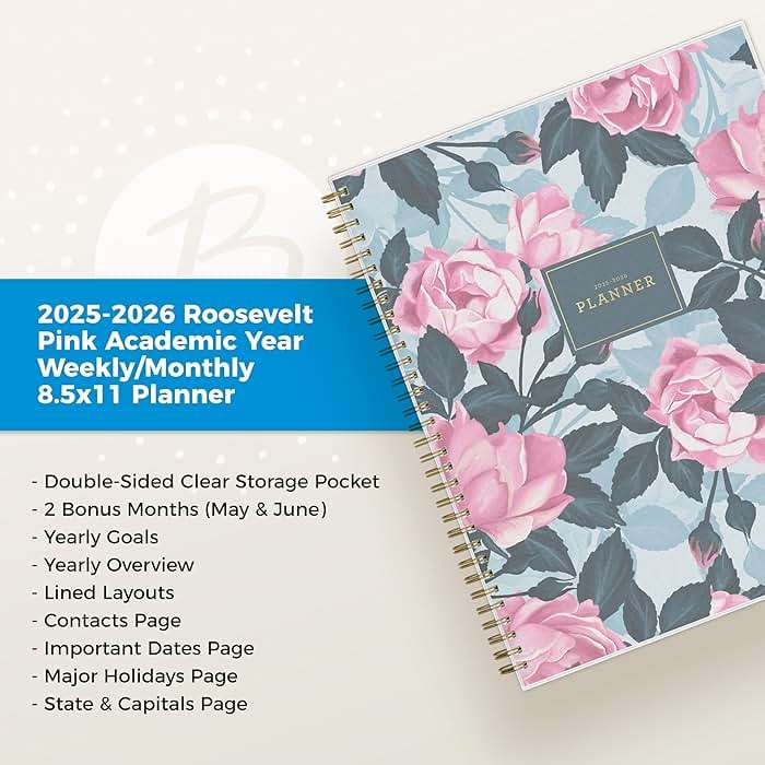 Blue Sky 2025-2026 Weekly and Monthly Academic Year Planner Calendar, July 2025 - June 2026, 8.5" x 11", Flexible Cover, Wirebound, Storage Pocket, Laminated Tabs, Roosevelt Pink - Image 9