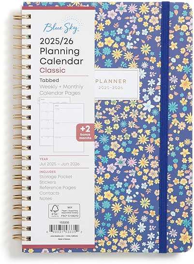 Blue Sky 2025-2026 Weekly and Monthly Academic Year Planner Calendar, July 2025 - June 2026, 5" x 8", Hard Cover, Wirebound, Storage Pocket, Laminated Tabs, Stickers, Becky - Image 1