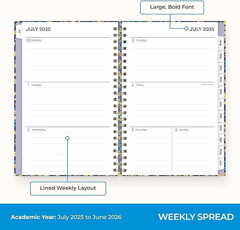 Blue Sky 2025-2026 Weekly and Monthly Academic Year Planner Calendar, July 2025 - June 2026, 5" x 8", Hard Cover, Wirebound, Storage Pocket, Laminated Tabs, Stickers, Becky - Image 4