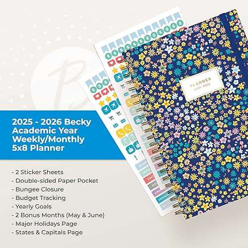 Blue Sky 2025-2026 Weekly and Monthly Academic Year Planner Calendar, July 2025 - June 2026, 5" x 8", Hard Cover, Wirebound, Storage Pocket, Laminated Tabs, Stickers, Becky - Image 9