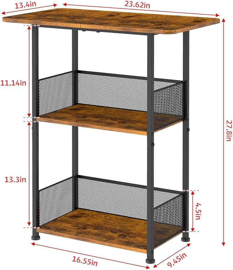 Jsskeeim Mini Floor Standing Coffee Bar Shelf,3-Tier Small Coffee Table,Corner Farmhouse Coffee Bar Cabinet;Dining Room, Living Room-Capsules,Coffee Maker(Brown+Black) - Image 2