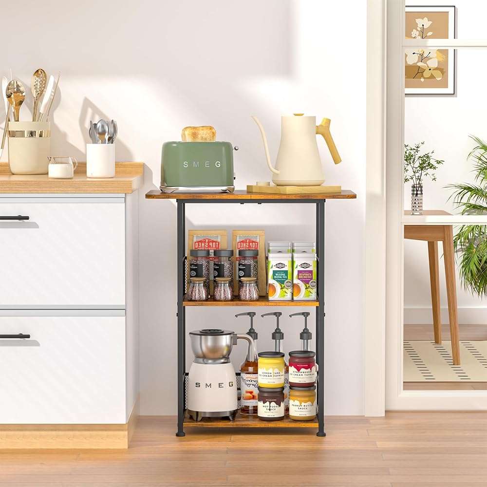 Jsskeeim Mini Floor Standing Coffee Bar Shelf,3-Tier Small Coffee Table,Corner Farmhouse Coffee Bar Cabinet;Dining Room, Living Room-Capsules,Coffee Maker(Brown+Black) - Image 7