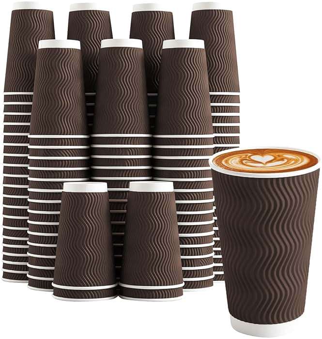 Clawsoff 90 Pack 16 oz Coffee Cups Disposable,Insulated Paper Coffee Cups,Corrugated Ripple Wall Design Paper Cup,Hot Cold Drinking Cup for Party, Picnic, Travel, Business, Home - Image 1