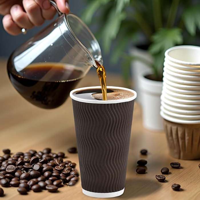 Clawsoff 90 Pack 16 oz Coffee Cups Disposable,Insulated Paper Coffee Cups,Corrugated Ripple Wall Design Paper Cup,Hot Cold Drinking Cup for Party, Picnic, Travel, Business, Home - Image 2