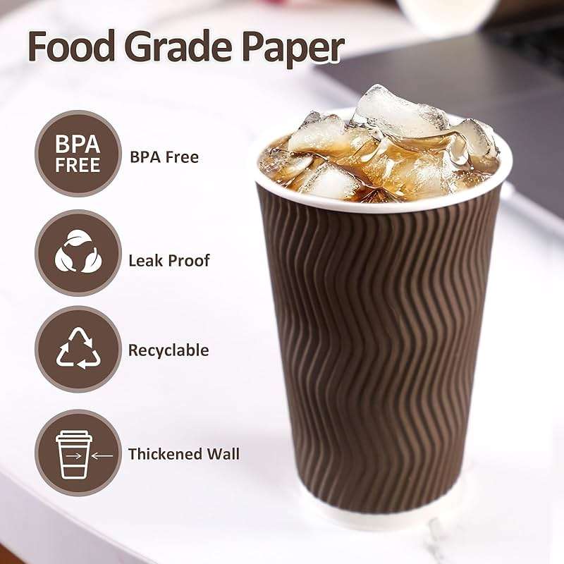 Clawsoff 90 Pack 16 oz Coffee Cups Disposable,Insulated Paper Coffee Cups,Corrugated Ripple Wall Design Paper Cup,Hot Cold Drinking Cup for Party, Picnic, Travel, Business, Home - Image 4
