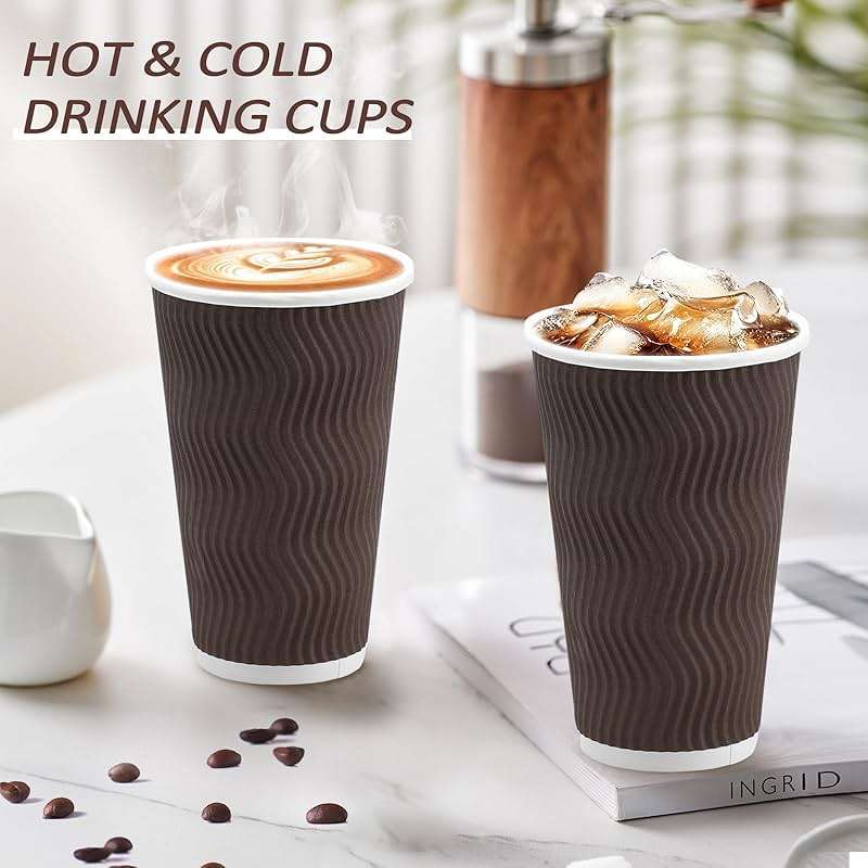 Clawsoff 90 Pack 16 oz Coffee Cups Disposable,Insulated Paper Coffee Cups,Corrugated Ripple Wall Design Paper Cup,Hot Cold Drinking Cup for Party, Picnic, Travel, Business, Home - Image 5