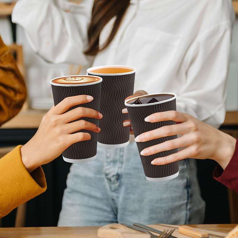 Clawsoff 90 Pack 16 oz Coffee Cups Disposable,Insulated Paper Coffee Cups,Corrugated Ripple Wall Design Paper Cup,Hot Cold Drinking Cup for Party, Picnic, Travel, Business, Home - Image 6