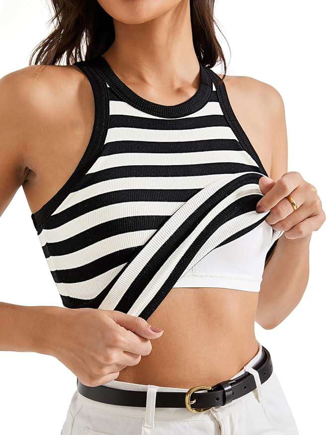SUUKSESS Women Padded Cotton Ribbed Tank Tops High Neck Racerback Basic Tops - Image 3