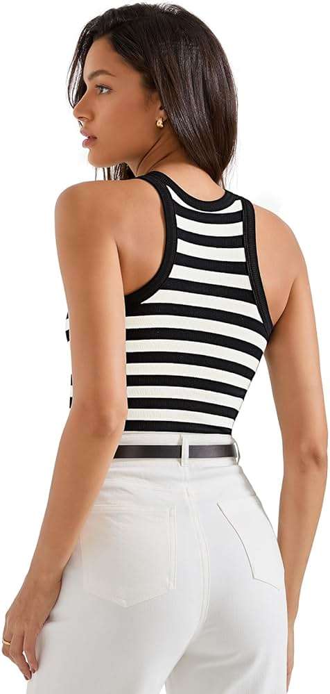 SUUKSESS Women Padded Cotton Ribbed Tank Tops High Neck Racerback Basic Tops - Image 4