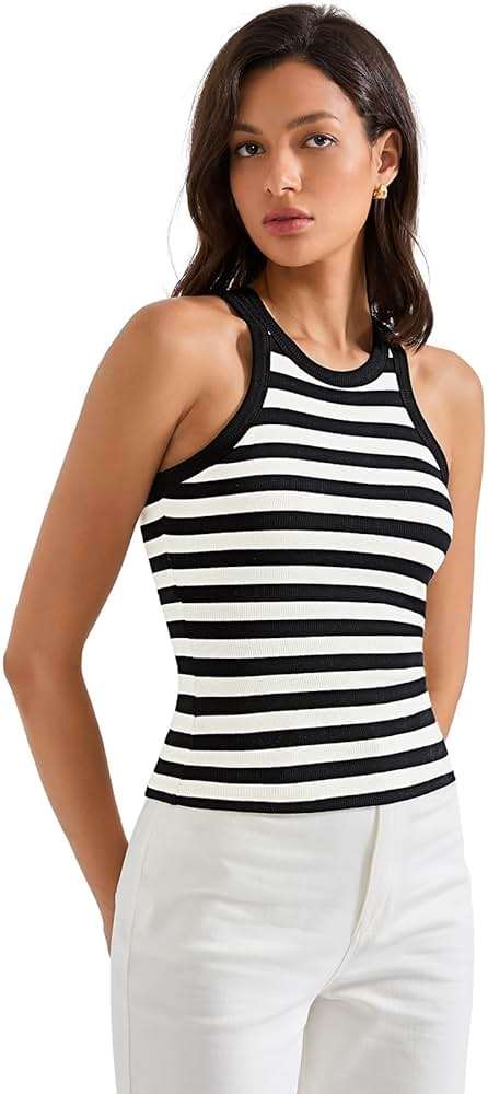 SUUKSESS Women Padded Cotton Ribbed Tank Tops High Neck Racerback Basic Tops - Image 5