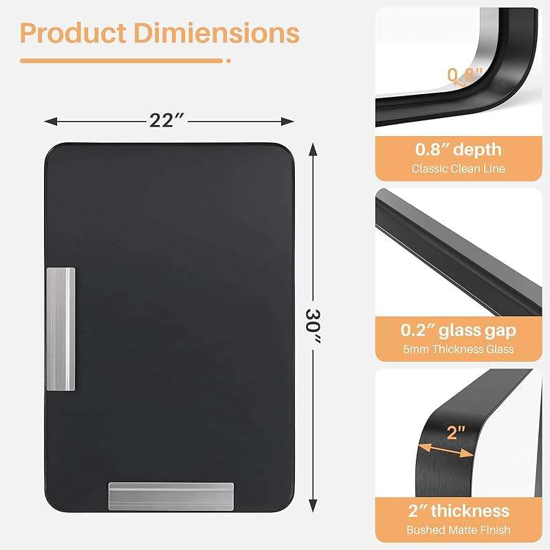 Bathroom Mirror for Wall, 30x22 Inch Rounded Rectangle Mirror, Black Metal Framed Bathroom Vanity Mirror for Restroom Farmhouse, Anti-Rust, Tempered Glass, Horizontally or Vertically Hanging - Image 2