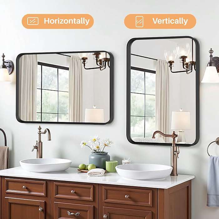 Bathroom Mirror for Wall, 30x22 Inch Rounded Rectangle Mirror, Black Metal Framed Bathroom Vanity Mirror for Restroom Farmhouse, Anti-Rust, Tempered Glass, Horizontally or Vertically Hanging - Image 4