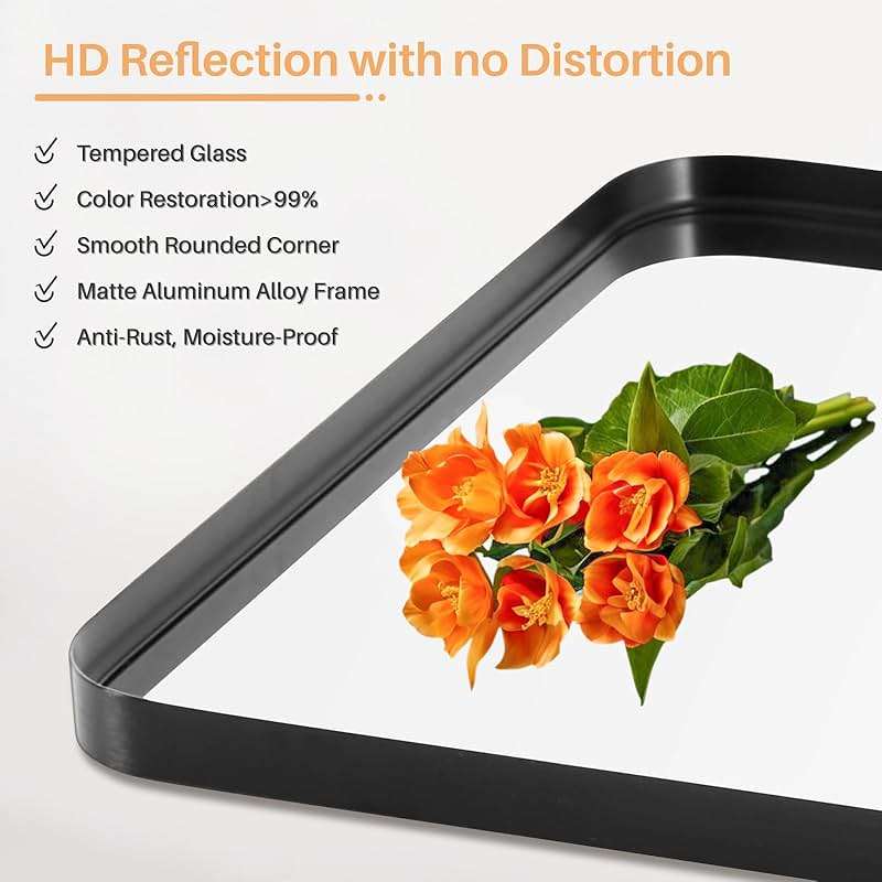 Bathroom Mirror for Wall, 30x22 Inch Rounded Rectangle Mirror, Black Metal Framed Bathroom Vanity Mirror for Restroom Farmhouse, Anti-Rust, Tempered Glass, Horizontally or Vertically Hanging - Image 5