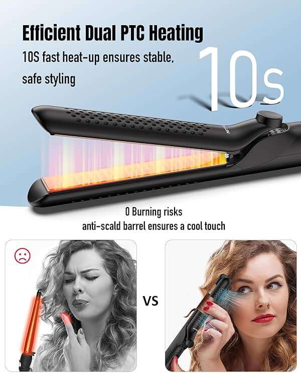 360° Airflow Styler Curling Iron - 1.25 Inch Hair Straightener and Curler 2 in 1 with Vented Cool Air to Lock in Style, Extra Long Flat Iron Curling Wand, 5 Temps & Dual Voltage for Travel - Image 5