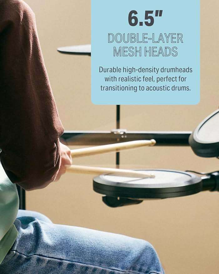 Donner Electric Drum Set, DED-70 Electronic Drum Kit for Beginner with 150 Sounds, 4 Quiet Mesh Pads, 9" Cymbals, USB MIDI, Type-C Charging, 2 Pedal, Throne, Headphones, Sticks, Melodics Lessons - Image 3