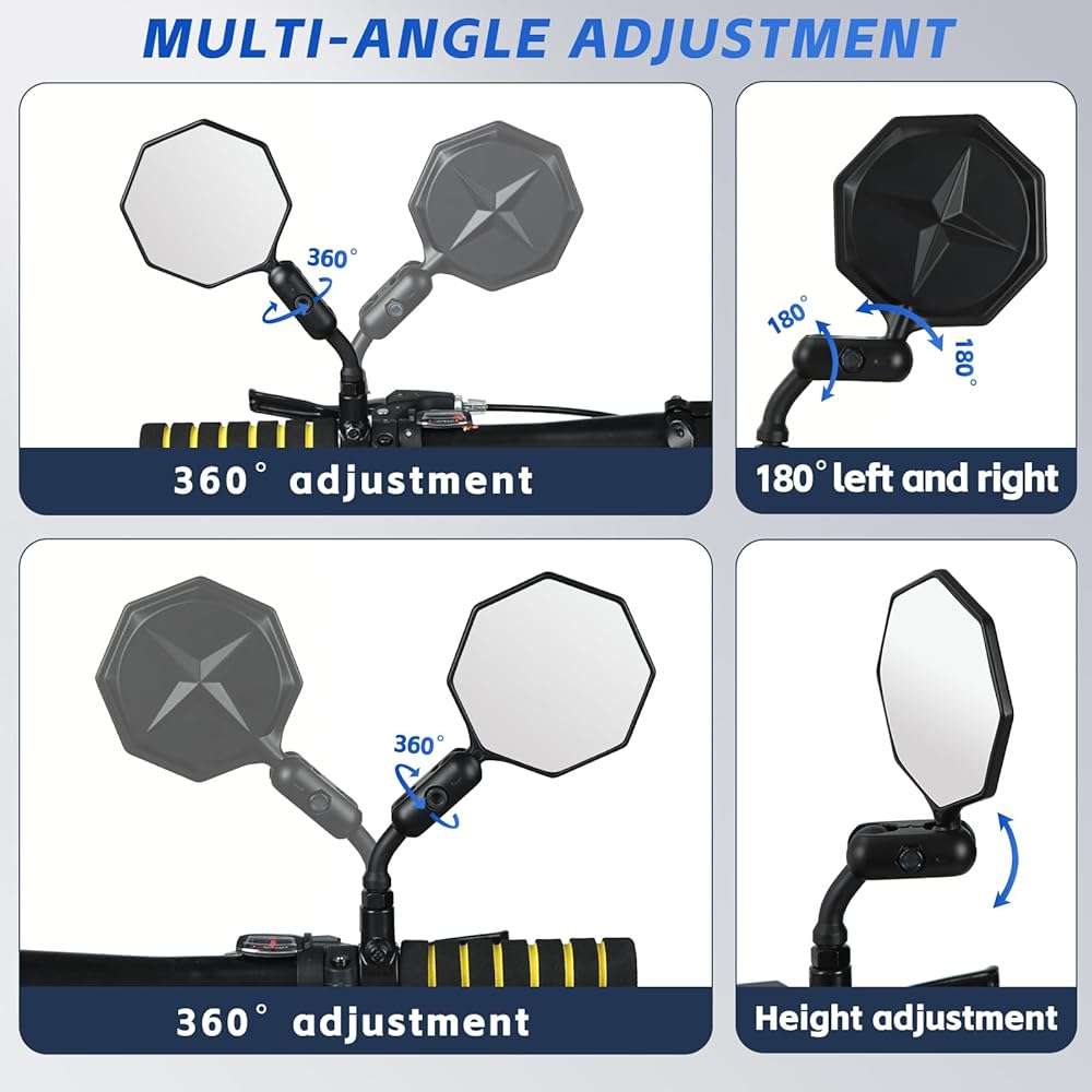 SHEJISI Bike Mirror, 2 pcs Bike Mirror Handlebar Mount,Aluminum Alloy,HD 360° Adjusted Bike Rear View Mirror, Anti-impact/explosion/glare, Fits for Mountain Bikes,E-bike, Bicycle,Scooter,Motorcycle - Image 3
