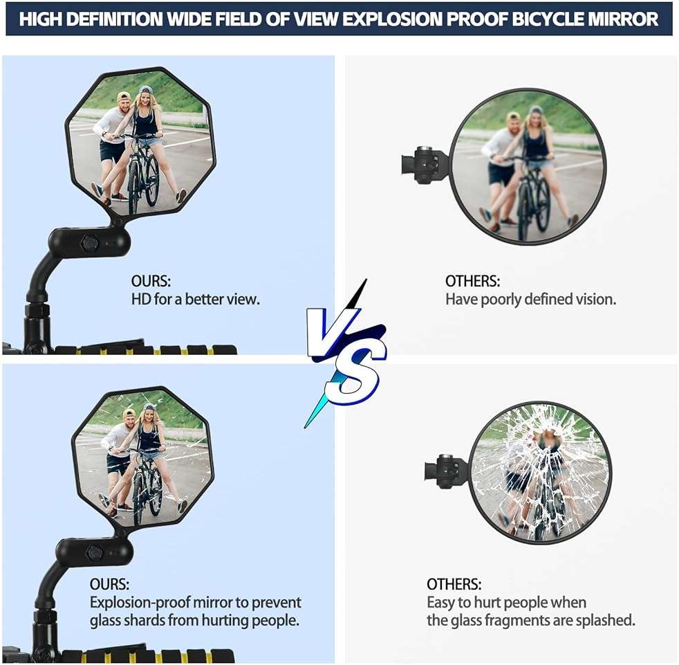 SHEJISI Bike Mirror, 2 pcs Bike Mirror Handlebar Mount,Aluminum Alloy,HD 360° Adjusted Bike Rear View Mirror, Anti-impact/explosion/glare, Fits for Mountain Bikes,E-bike, Bicycle,Scooter,Motorcycle - Image 4