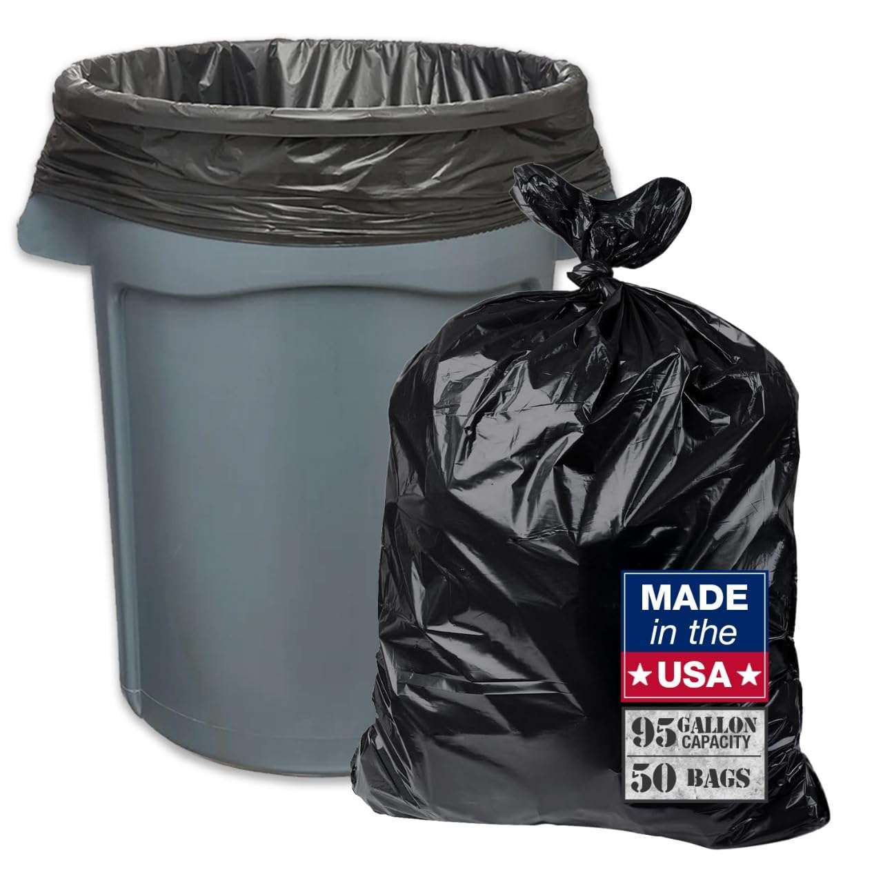 95-96 Gallon Extra-Large Black Garbage Can Liners, Heavy-Duty Trash Bags, 50 Bags, 1.5 Mil Thick, Ideal for Commercial & Home Use - Image 1
