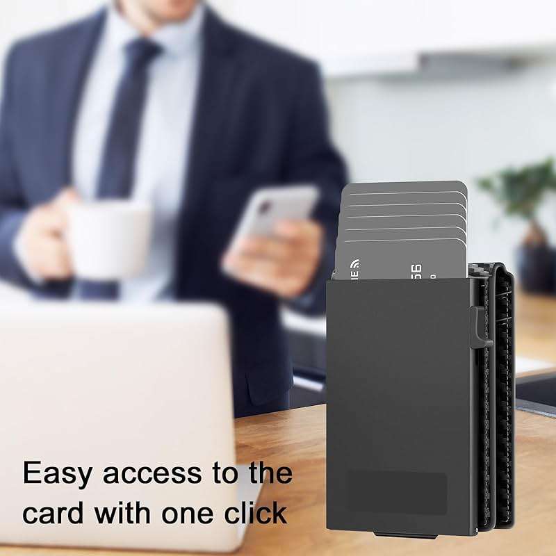 SMART CC Mens Wallet Card Holder,Pop Up Wallet, Bifold Card Holder, ID Window, Cash Money Strap, Gifts for Men Valentines Day (CarbonBlack1) - Image 3