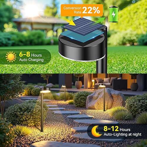 Ahaorigin 8 Pack Solar Pathway Lights Outdoor, 12 Brighter LEDs Solar Lights Outdoor Waterproof, Up to 12 Hrs Modern Path Light for Yard Garden Walkway Driveway Lawn, Warm White - Image 2