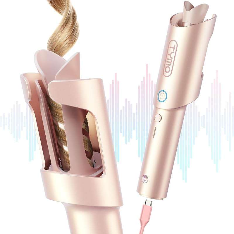 TYMO Cordless Automatic Curling Iron - TYMO CurlGo 1 Inch Beach Waves Rotating Curling Wand, Portable Hair Curlers for Travel, Dual Voltage & Rechargeable Curler for Women, Tangle-Free, Gold Blush - Image 1