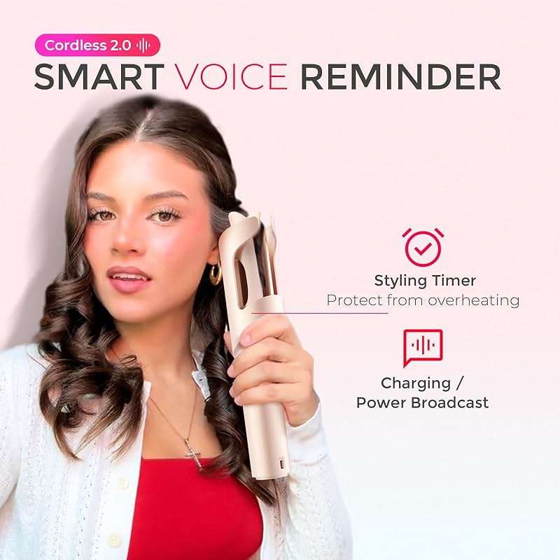 TYMO Cordless Automatic Curling Iron - TYMO CurlGo 1 Inch Beach Waves Rotating Curling Wand, Portable Hair Curlers for Travel, Dual Voltage & Rechargeable Curler for Women, Tangle-Free, Gold Blush - Image 2