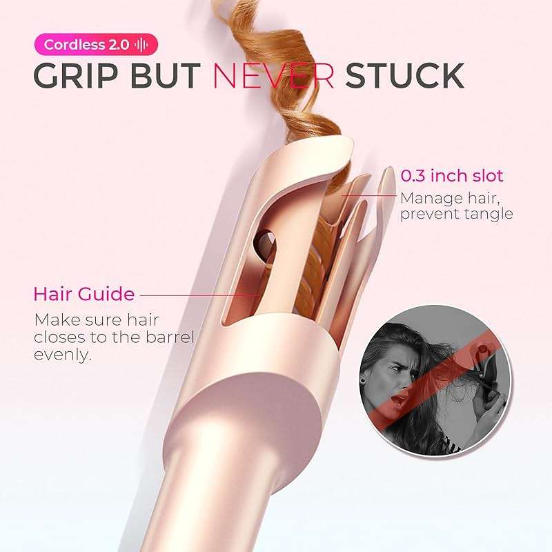 TYMO Cordless Automatic Curling Iron - TYMO CurlGo 1 Inch Beach Waves Rotating Curling Wand, Portable Hair Curlers for Travel, Dual Voltage & Rechargeable Curler for Women, Tangle-Free, Gold Blush - Image 5