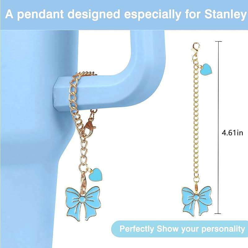 Hpebl Cup Accessories Set for Stanley,Including 2Pcs Cute Bow Straw Cover Caps 10mm Reusable Straw Toppers,1Pcs Silicone Boot Sleeve and 1Pcs Handle Charm for Stanley Tumbler 30&40oz,Blue - Image 5