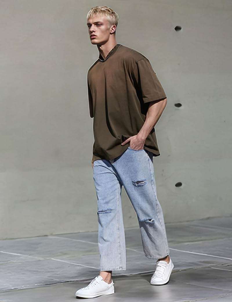Arssm Mens Oversized Washed T Shirts Gradient Vintage Loose Fit Short Sleeve Baggy Shirts Pump Covers Gym Unisex Tops - Image 5