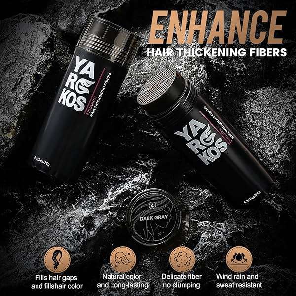Yargkos Hair Fibers for Thinning Hair or Fill In Fine, Hair Building Fibers (28g) for Women & Men, Hair Powder for Instantly Thicker, Fuller Looking - DARK GRAY - Image 2