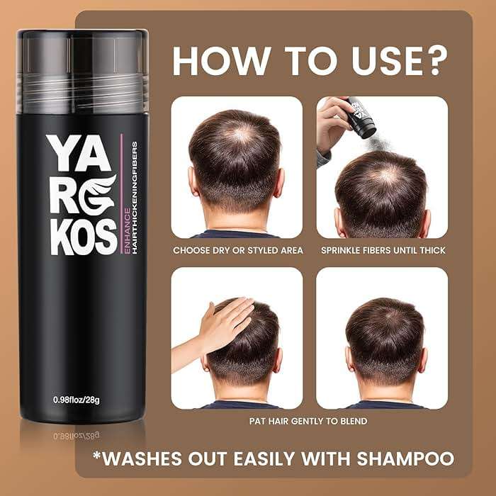 Yargkos Hair Fibers for Thinning Hair or Fill In Fine, Hair Building Fibers (28g) for Women & Men, Hair Powder for Instantly Thicker, Fuller Looking - DARK BROWN - Image 6