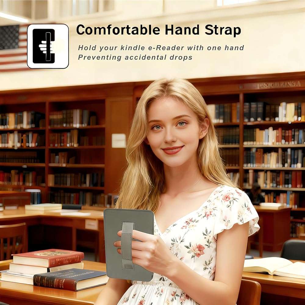 SCSVPN Case for 6 Inch Kindle 2024 and 2022 (11th Generation) - All new Slim Premium PU Leather Smart Protective Cover with Hand Strap, Auto Wake/Sleep for Kindle RS23CV / C2V2L3 E-Reader - Bookshelf - Image 3