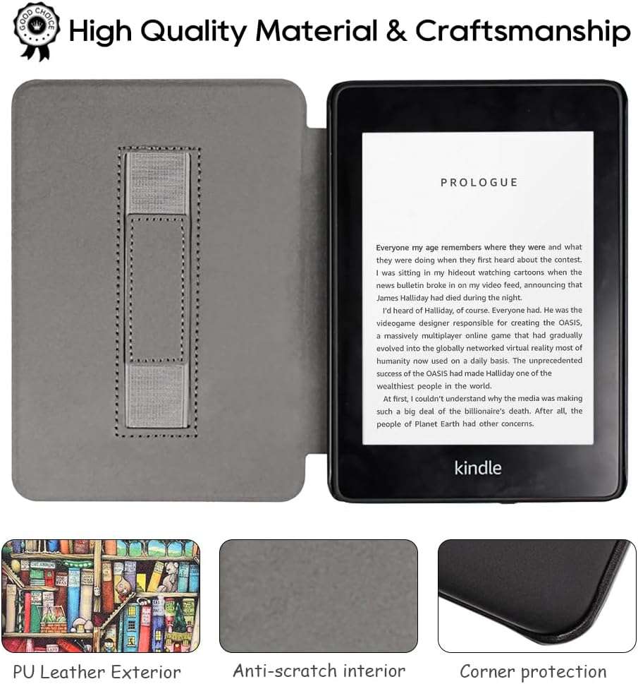 SCSVPN Case for 6 Inch Kindle 2024 and 2022 (11th Generation) - All new Slim Premium PU Leather Smart Protective Cover with Hand Strap, Auto Wake/Sleep for Kindle RS23CV / C2V2L3 E-Reader - Bookshelf - Image 6