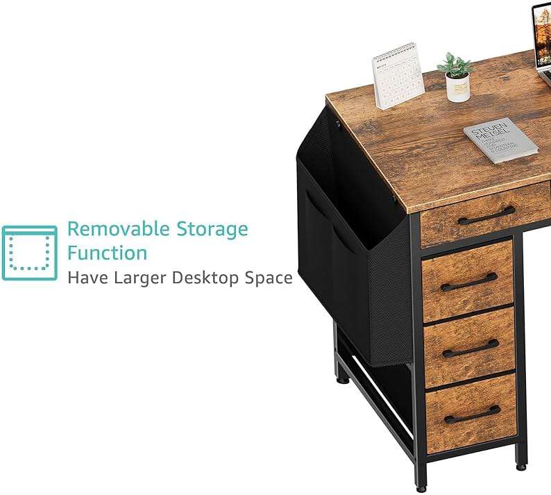 Lufeiya L Shaped Computer Desk with Drawers - 48 Inch Office Desk with Shelves Storage, Reversible Corner PC Desks with Power Outlet for Home Office, Bed Room, Writing Workstation, Brown - Image 8