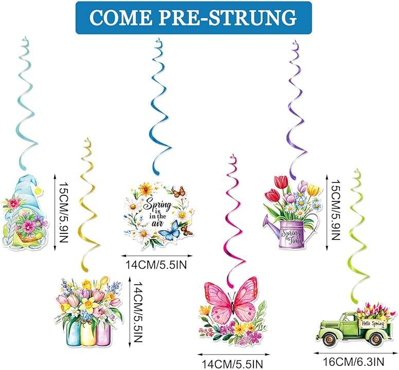 JKQ Colorful Glittery Hello Spring Banner Banner Spring Hanging Swirls Decorations Spring Honeycomb Centerpieces Decorations Spring Easter Tulip Flowers Party Banner for Ceiling Table Hanging Decors - Image 4