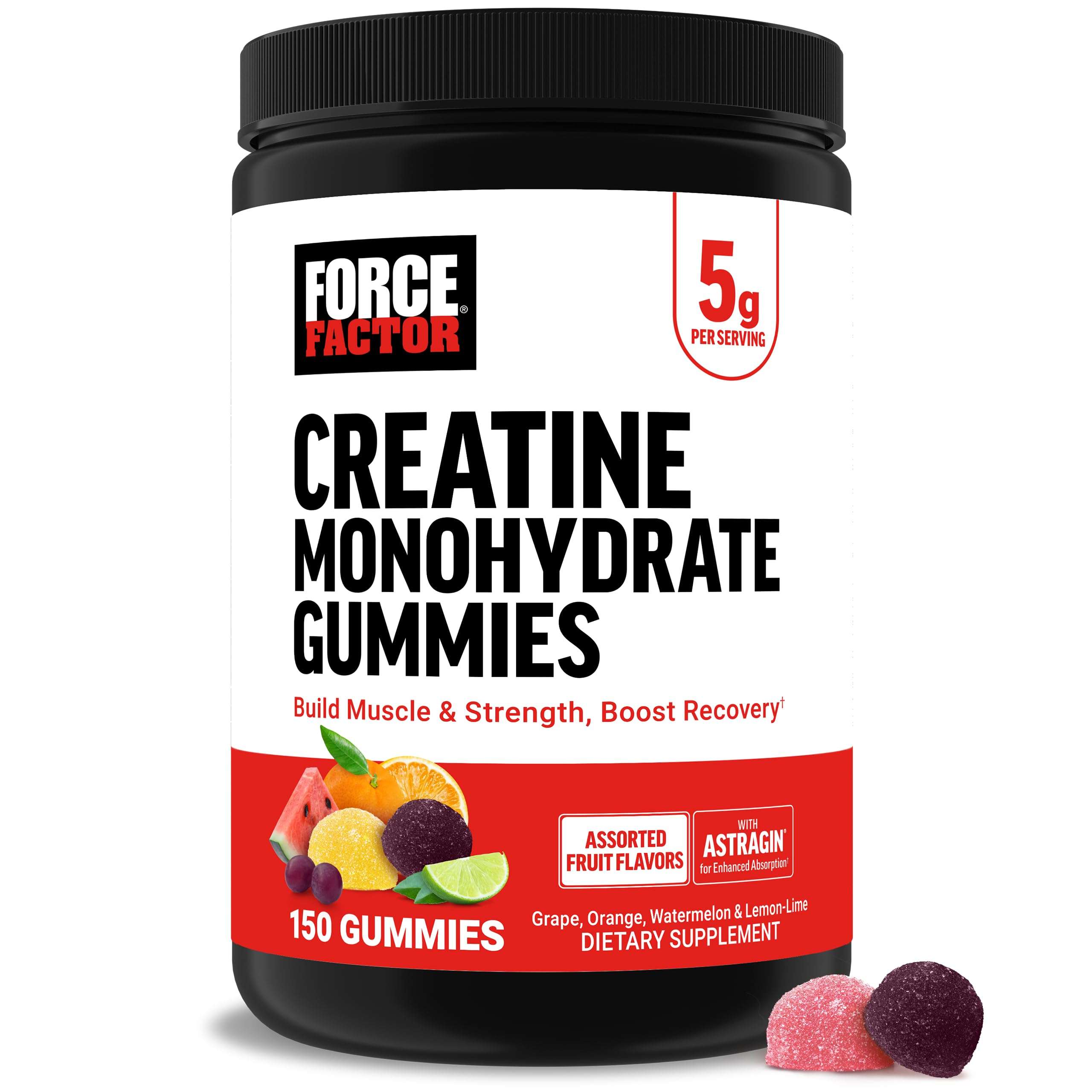 Force Factor Creatine Monohydrate Gummies, NSF Certified, 5g Dose for Men & Women to Support Muscle, Strength, Recovery, Cognitive Health & Memory, Assorted Fruit Flavors, 150 Gummies - Image 1