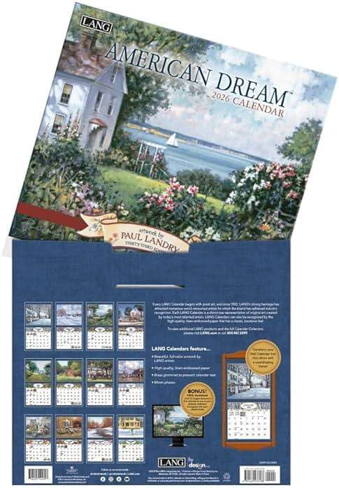 Lang American Dream 2026 Wall Calendar – 12-Month Calendar with Stapled Binding, Linen-Embossed Americana Art by Paul Landry, 13.4" × 12" - Image 4