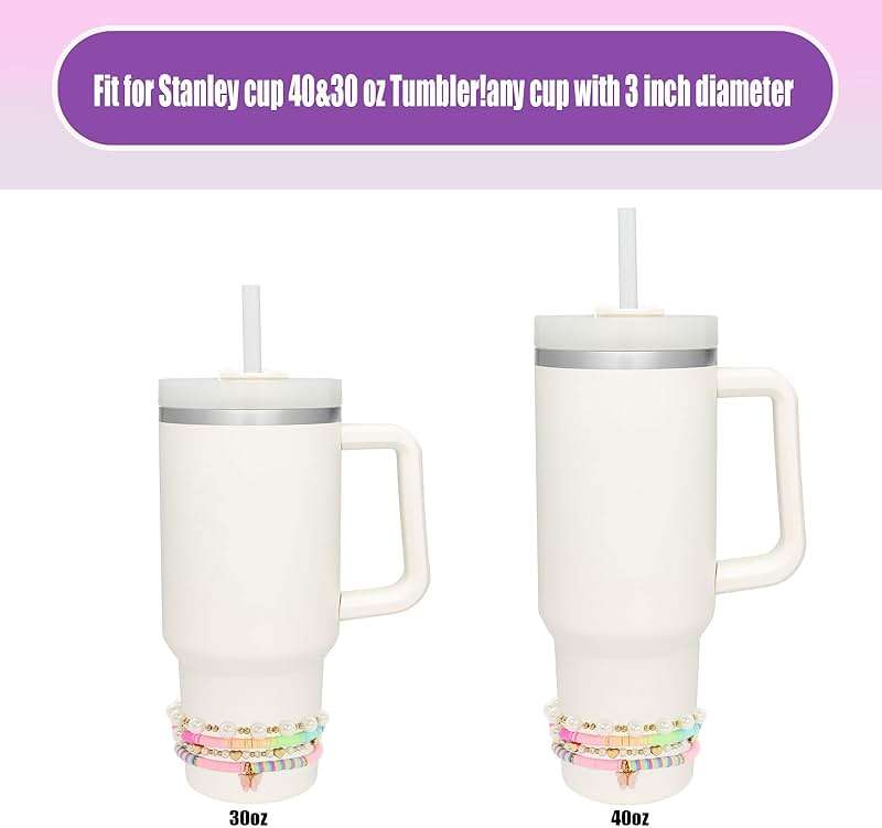 RENUIS Bracelets for Stanley Cup Accessories, 4Pcs Bracelet Stack Charms for Stanley 30oz & 40oz Tumbler with Handle, Delicate Beads Charm Attachments for Stanley Decorations - Image 2