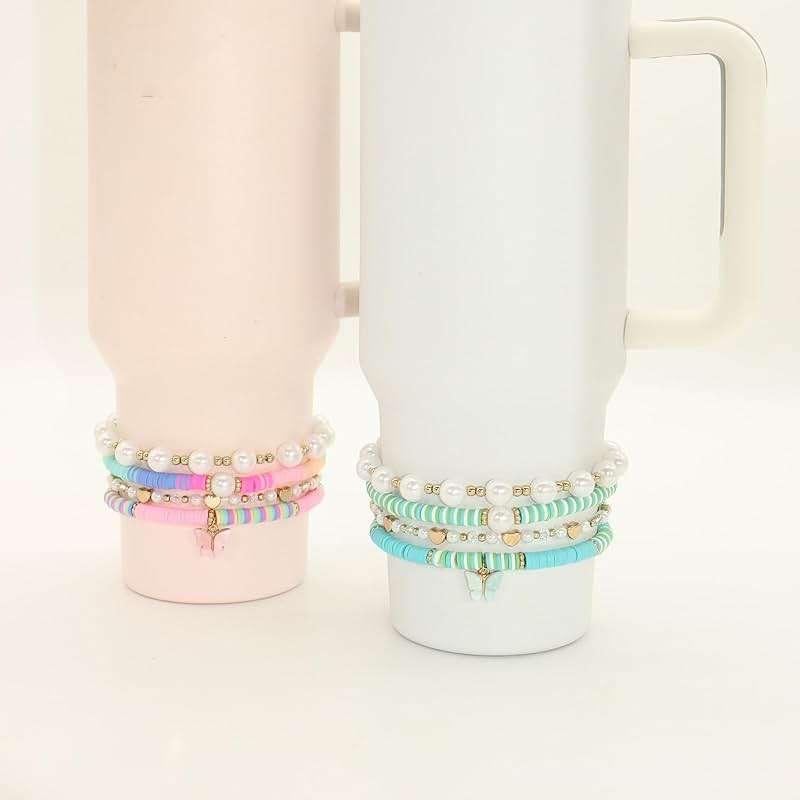 RENUIS Bracelets for Stanley Cup Accessories, 4Pcs Bracelet Stack Charms for Stanley 30oz & 40oz Tumbler with Handle, Delicate Beads Charm Attachments for Stanley Decorations - Image 4