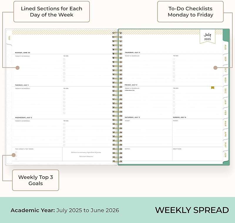 Blue Sky Day Designer 2025-2026 Weekly and Monthly Academic Year Planner Calendar, July 2025 - June 2026, 8.5" x 11", Flexible Cover, Laminated Tabs, Storage Pocket, Includes Stickers, Palms - Image 3