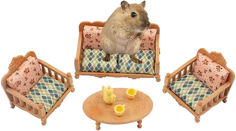 JoyHuaTrade Hamster Mini Sofa Toy, Small Animal Habitat Decor Guinea Pig Furniture Toys Hamster Cage Accessories Including Couch and Teatable Coffee Cups, Habitat Accessories for Rat Dwarf - Image 2