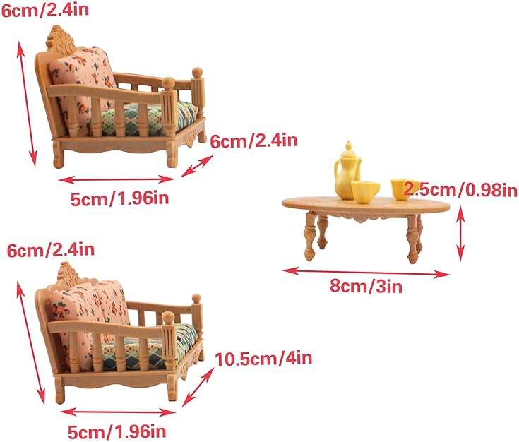 JoyHuaTrade Hamster Mini Sofa Toy, Small Animal Habitat Decor Guinea Pig Furniture Toys Hamster Cage Accessories Including Couch and Teatable Coffee Cups, Habitat Accessories for Rat Dwarf - Image 3