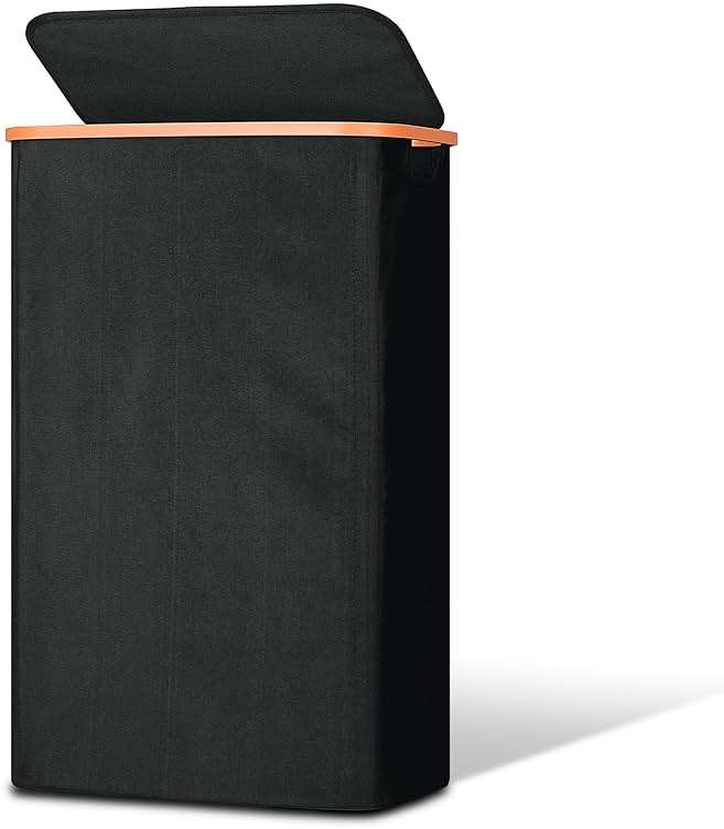 Vincona Slim Laundry Basket with Lid, Narrow Dirty Clothes Hampers for Laundry with Handle, Skinny Laundry Bin for Laundry Room, Dorm, Bedroom and Bathroom, 19.8 Gallon (75L) Black - Image 1