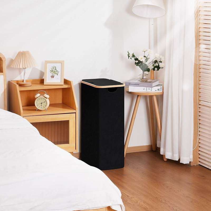 Vincona Slim Laundry Basket with Lid, Narrow Dirty Clothes Hampers for Laundry with Handle, Skinny Laundry Bin for Laundry Room, Dorm, Bedroom and Bathroom, 19.8 Gallon (75L) Black - Image 2
