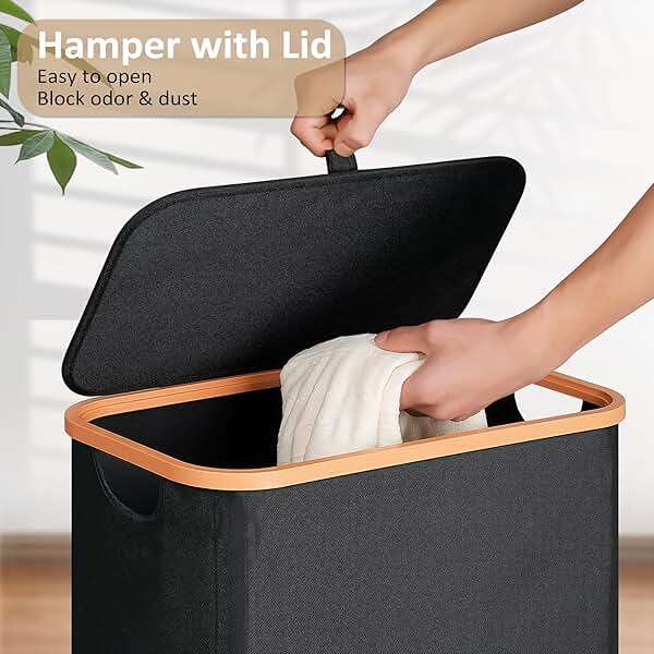 Vincona Slim Laundry Basket with Lid, Narrow Dirty Clothes Hampers for Laundry with Handle, Skinny Laundry Bin for Laundry Room, Dorm, Bedroom and Bathroom, 19.8 Gallon (75L) Black - Image 4