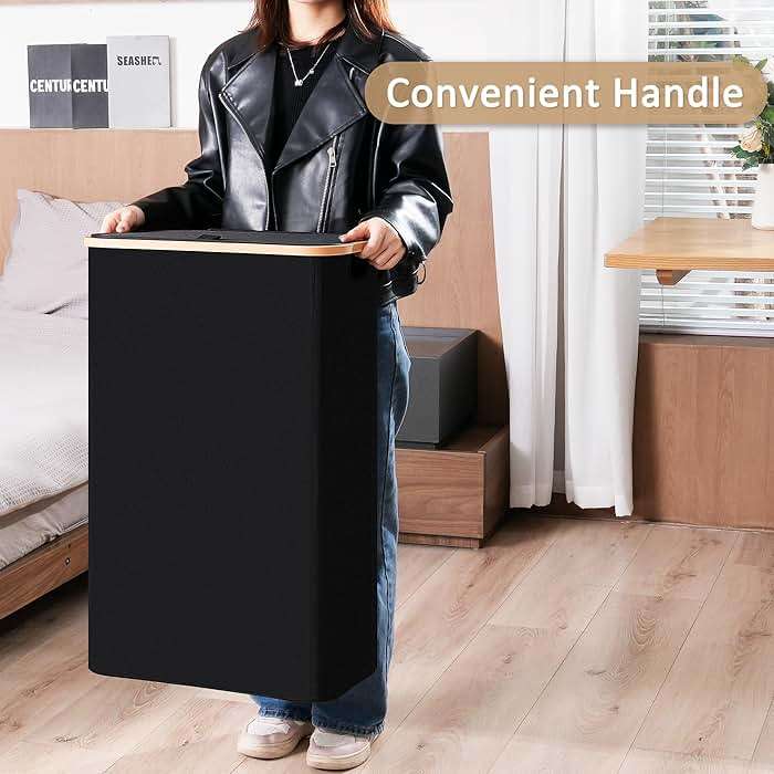 Vincona Slim Laundry Basket with Lid, Narrow Dirty Clothes Hampers for Laundry with Handle, Skinny Laundry Bin for Laundry Room, Dorm, Bedroom and Bathroom, 19.8 Gallon (75L) Black - Image 5