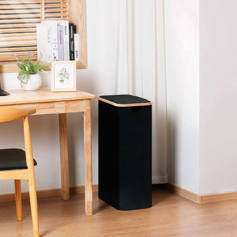 Vincona Slim Laundry Basket with Lid, Narrow Dirty Clothes Hampers for Laundry with Handle, Skinny Laundry Bin for Laundry Room, Dorm, Bedroom and Bathroom, 19.8 Gallon (75L) Black - Image 6