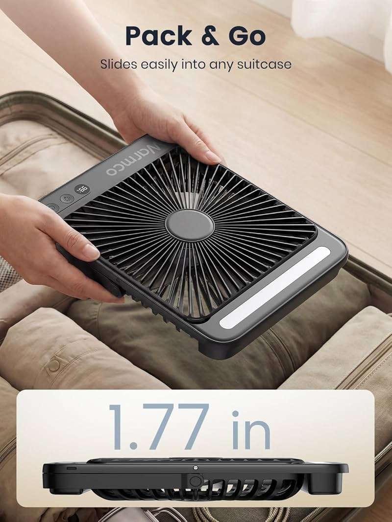 Warmco 20000mAh Battery Powered Fan, Ultra-Slim 8-Inch Portable Camping Fan with LED Lantern, Up to 48H Runtime Rechargeable Desk Fan for Bedroom, Outdoor, Tent, Travel, Cruise Ship Essentials - Image 5